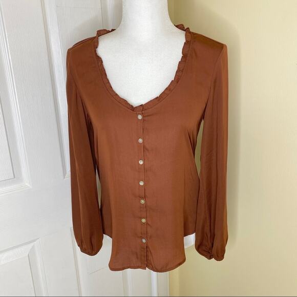 Anthro Dolan Marilyn Button Down Blouse Rust XS - Picture 2 of 9